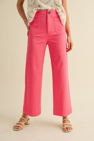 Berry Pink Patch Pocket Wide Leg Cropped Pant