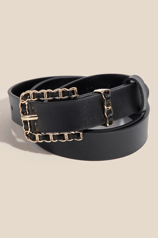 Chain Buckle Faux Leather Belt - Multiple Colors