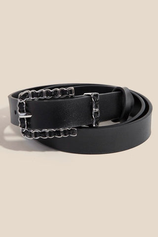 Chain Buckle Faux Leather Belt - Multiple Colors