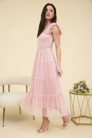 Polka Dot Chiffon Midi Dress