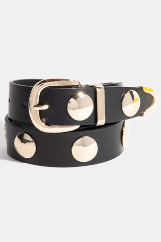 Metallic Disc Studded Faux Leather Belt - Multiple Colors