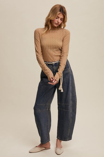 Sheer Textured Lace Long-sleeve Top