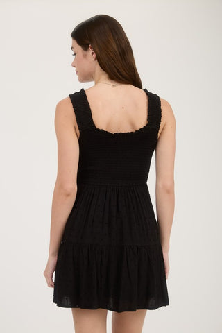 Bow Detail Smocked Sleeveless Dress - Black