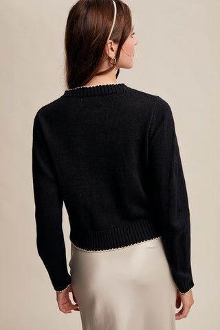 Embroidered Floral Cardigan - Black