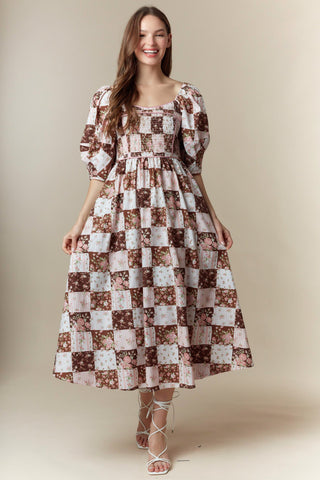 Fall Floral Printed Cotton Maxi Dress With Pockets