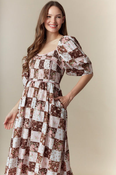 Fall Floral Printed Cotton Maxi Dress With Pockets