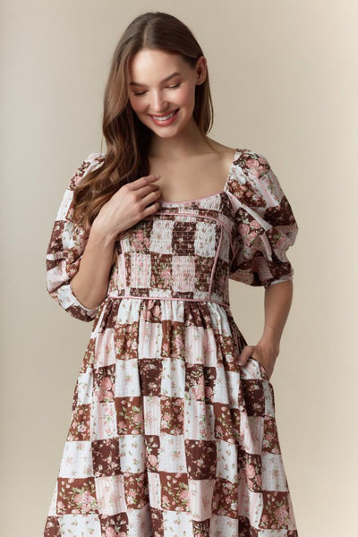 Fall Floral Printed Cotton Maxi Dress With Pockets