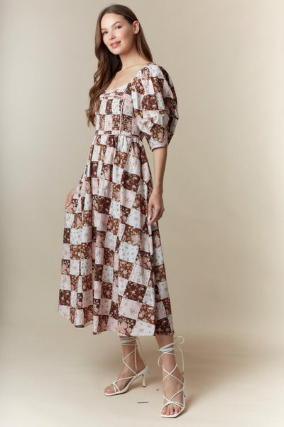 Fall Floral Printed Cotton Maxi Dress With Pockets