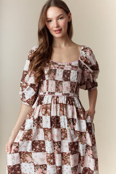 Fall Floral Printed Cotton Maxi Dress With Pockets