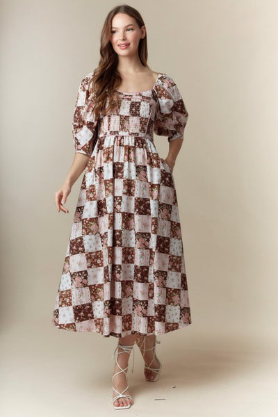 Fall Floral Printed Cotton Maxi Dress With Pockets