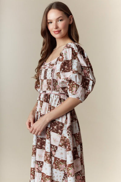 Fall Floral Printed Cotton Maxi Dress With Pockets