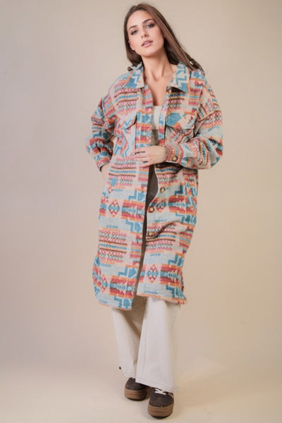 Aztec Print Midi Length Shacket