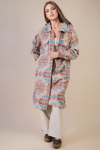 Aztec Print Midi Length Shacket