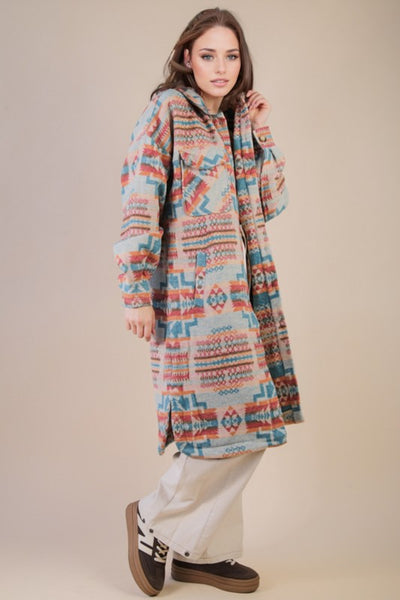 Aztec Print Midi Length Shacket
