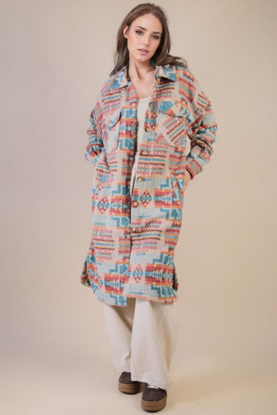 Aztec Print Midi Length Shacket