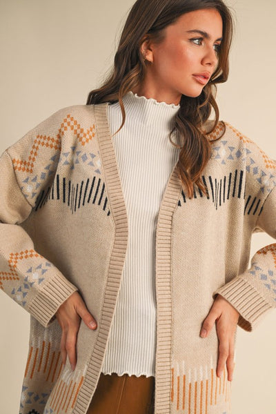 Western Motif Sweater Cardigan - Multiple Colors