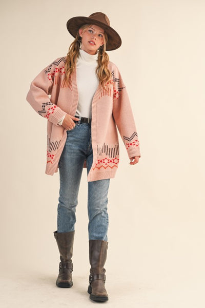 Western Motif Sweater Cardigan - Multiple Colors