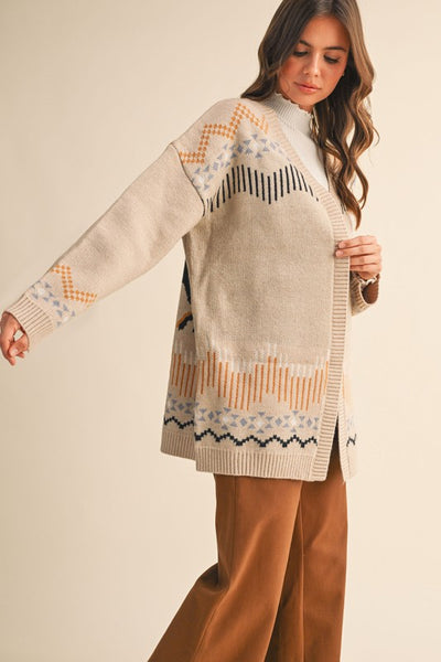 Western Motif Sweater Cardigan - Multiple Colors