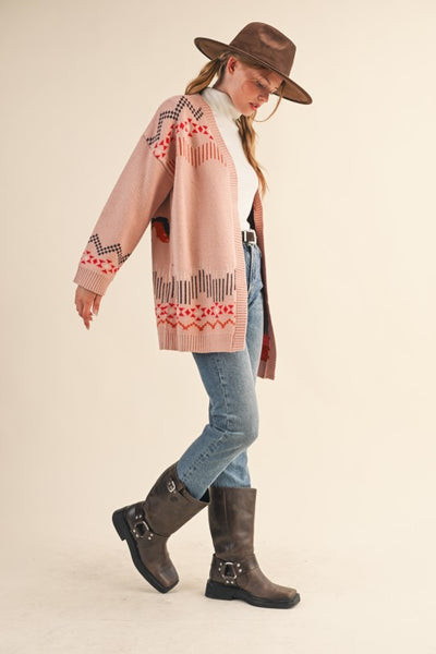 Western Motif Sweater Cardigan - Multiple Colors
