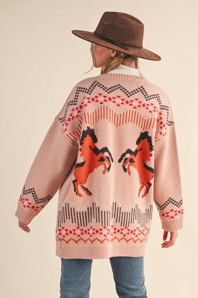 Western Motif Sweater Cardigan - Multiple Colors