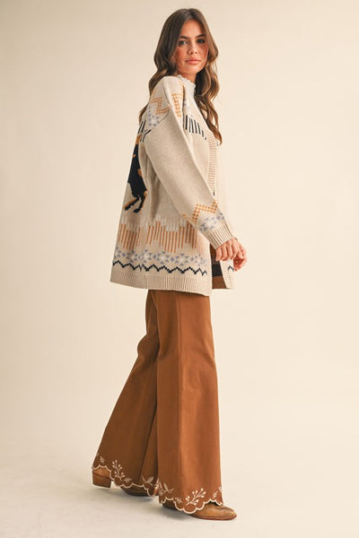 Western Motif Sweater Cardigan - Multiple Colors