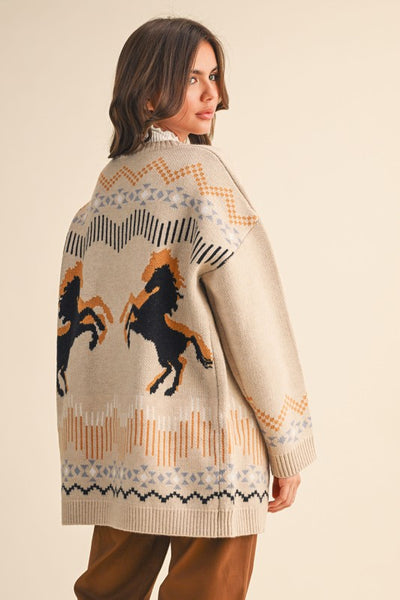 Western Motif Sweater Cardigan - Multiple Colors