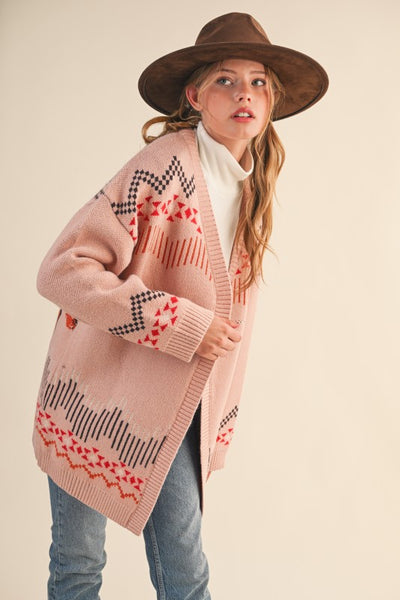 Western Motif Sweater Cardigan - Multiple Colors
