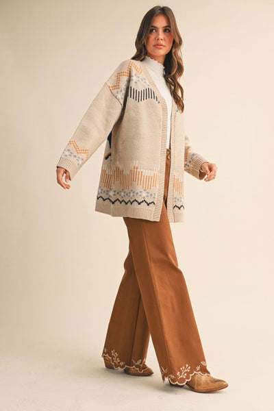 Western Motif Sweater Cardigan - Multiple Colors