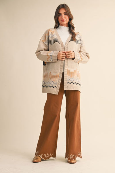 Western Motif Sweater Cardigan - Multiple Colors