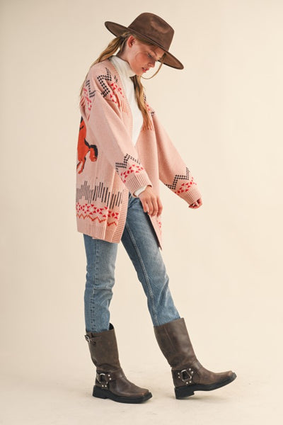 Western Motif Sweater Cardigan - Multiple Colors