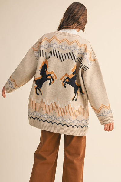 Western Motif Sweater Cardigan - Multiple Colors