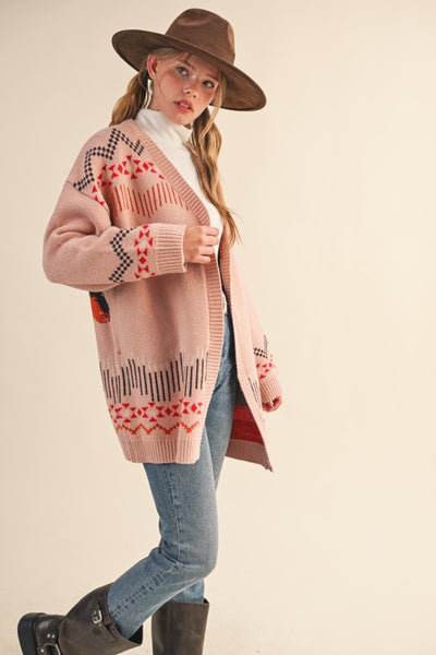 Western Motif Sweater Cardigan - Multiple Colors