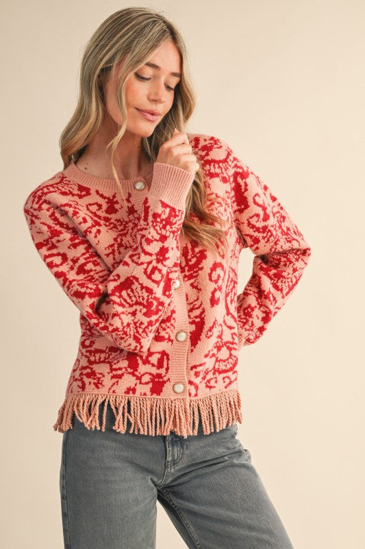 Fun Floral Fringe Cardigan Sweater
