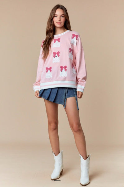 Lace Ghost With Velvet Bow Sweatshirt