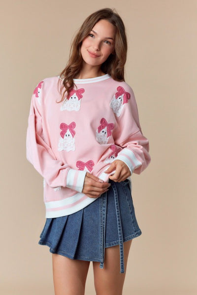 Lace Ghost With Velvet Bow Sweatshirt