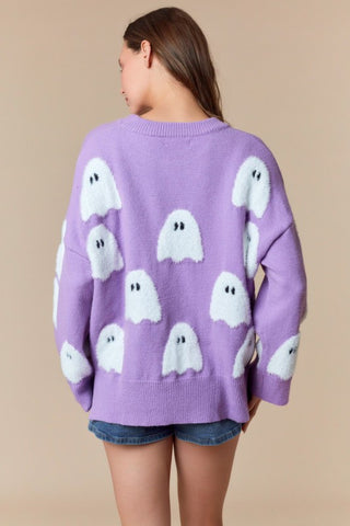 Boo Ghost Purple Halloween Sweater