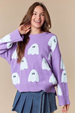Boo Ghost Purple Halloween Sweater