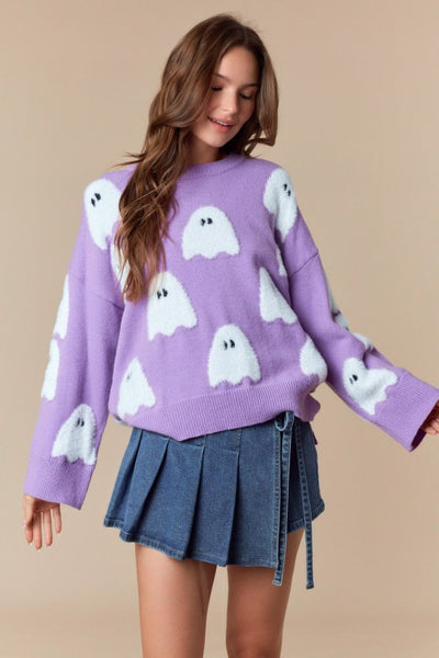 Boo Ghost Purple Halloween Sweater