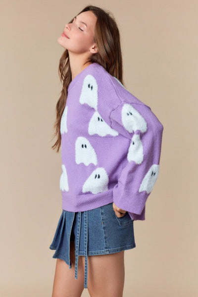 Boo Ghost Purple Halloween Sweater