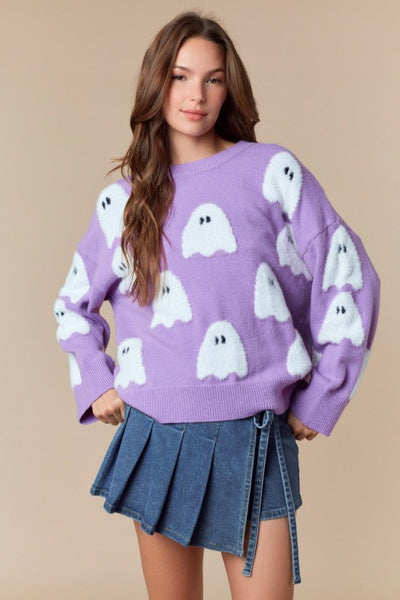 Boo Ghost Purple Halloween Sweater
