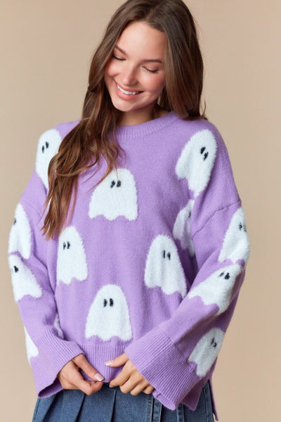 Boo Ghost Purple Halloween Sweater