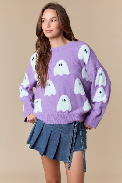 Boo Ghost Purple Halloween Sweater