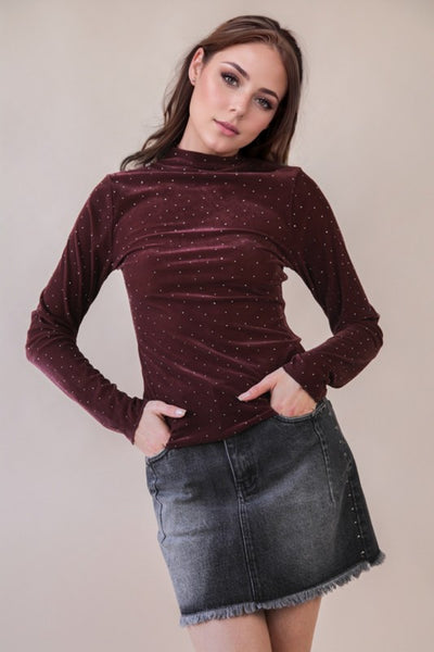 Mock Neck Fitted & Studded Top - Multiple Colors