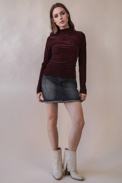 Mock Neck Fitted & Studded Top - Multiple Colors