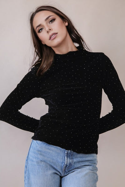 Mock Neck Fitted & Studded Top - Multiple Colors