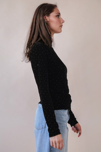 Mock Neck Fitted & Studded Top - Multiple Colors