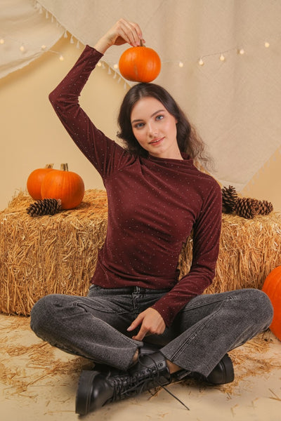 Mock Neck Fitted & Studded Top - Multiple Colors