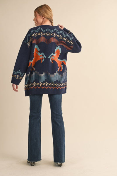 Western Motif Sweater Cardigan - Multiple Colors