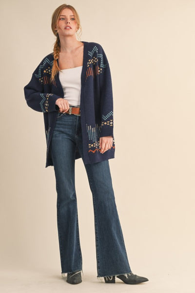 Western Motif Sweater Cardigan - Multiple Colors