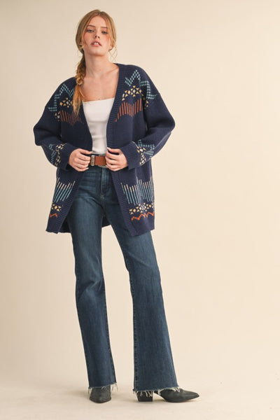 Western Motif Sweater Cardigan - Multiple Colors